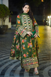 BAROQUE - 3PC SHAMOZE SILK PRINTED EMBROIDERED SHIRT WITH SILK PRINTED EMBROIDERED DUPATTA AND TROUSER - HZU2497